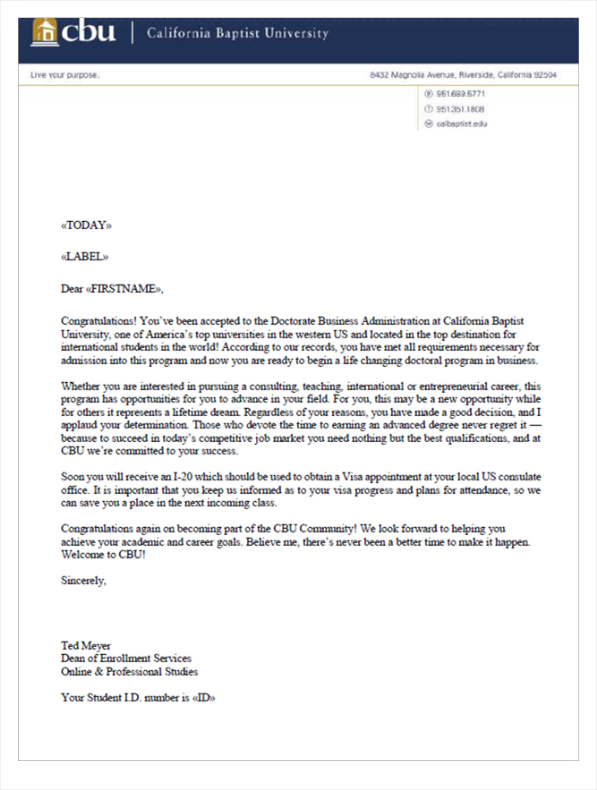 CBU-DBA錄取信樣本 CBU-DBA錄取信樣本