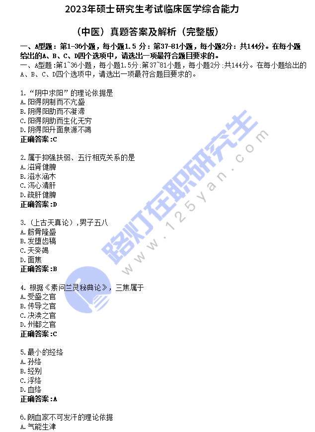 2023年全國碩士研究生考試(中醫綜合)真題及答案解析(完整版) 2023年全國碩士研究生考試(中醫綜合)真題及答案解析(完整版)