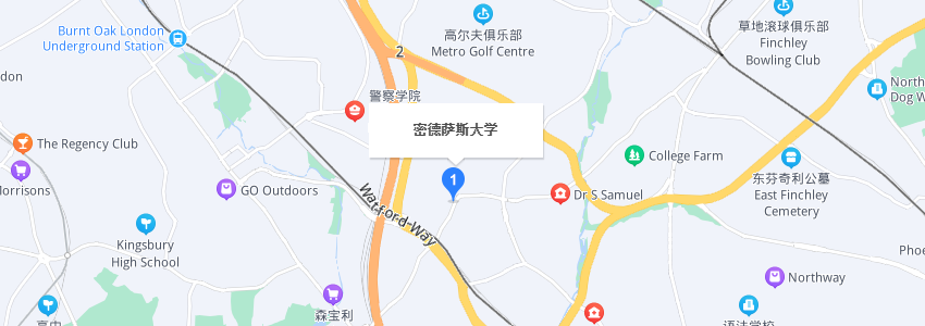 英國密德薩斯大學學校地圖